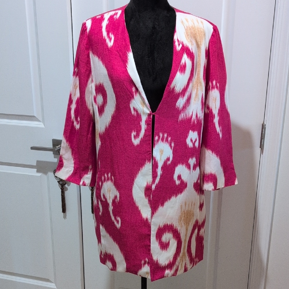 Chicos Pink And White IKAT Jacket